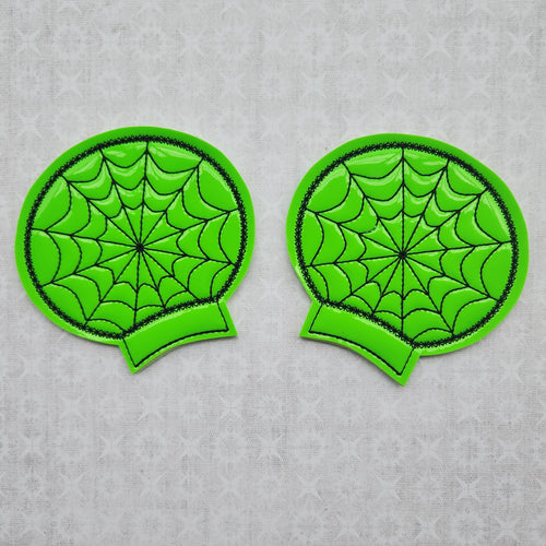 Spider Webs - Lime Green Patent with Black Thread